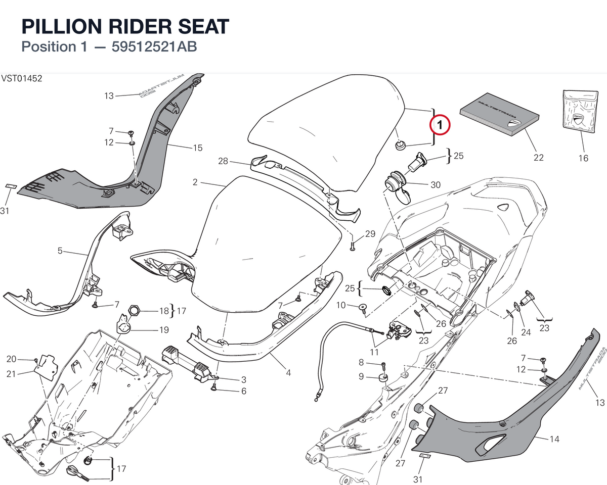 PILLION RIDER SEAT 59512521AB diagram position