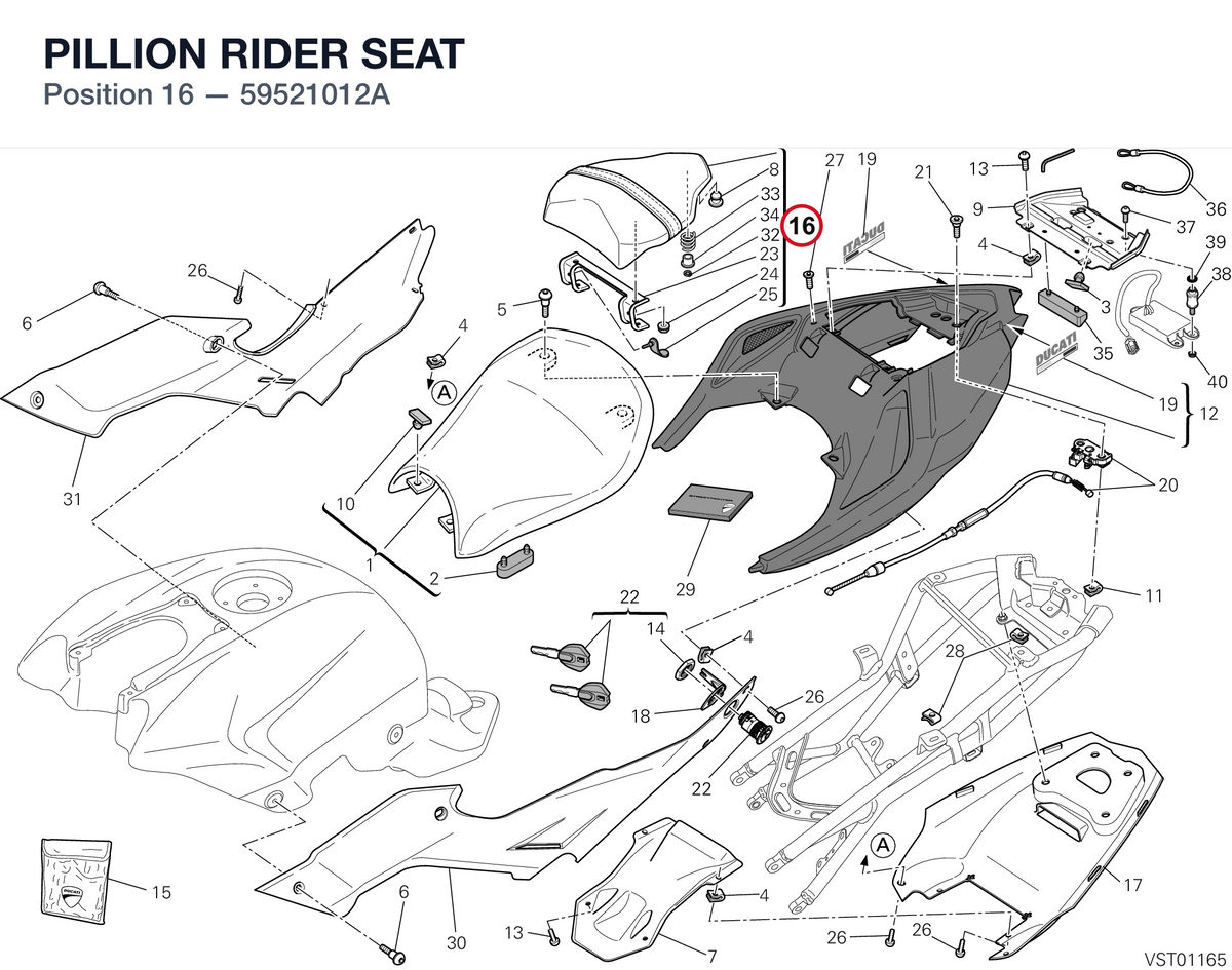 PILLION RIDER SEAT 59521012A diagram position