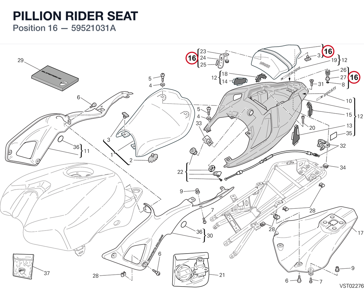 PILLION RIDER SEAT 59521031A diagram position