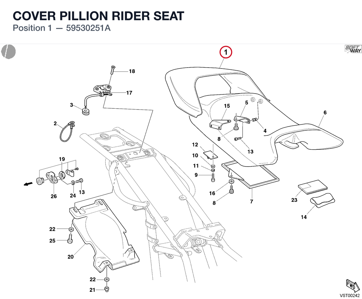 COVER PILLION RIDER SEAT 59530251A diagram position