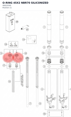 Diagram preview: O-RING 45X2 NBR70 SILICONIZED (46810340)