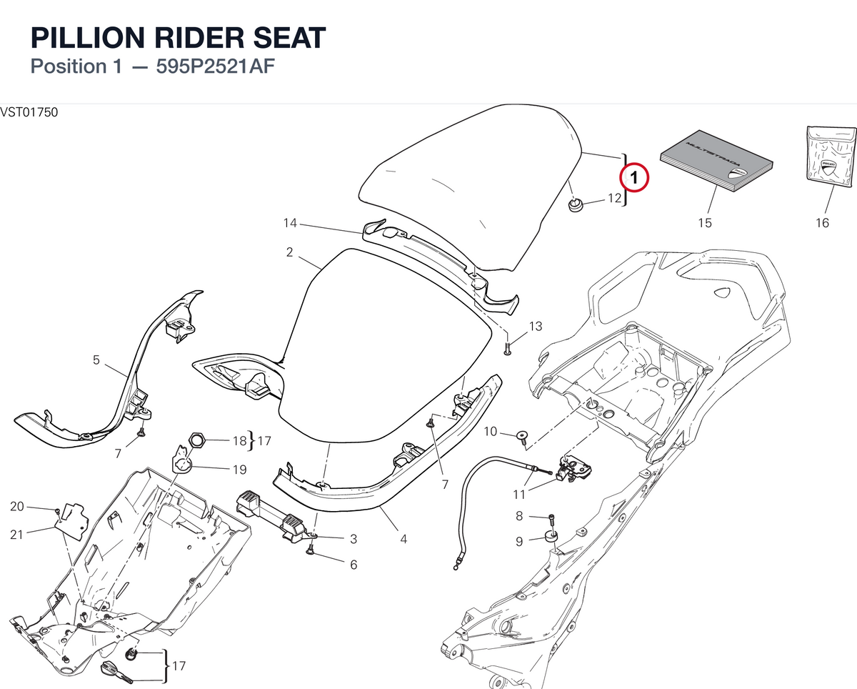 PILLION RIDER SEAT 595P2521AF diagram position