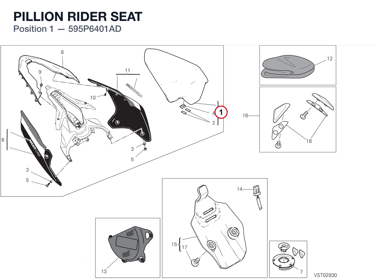 PILLION RIDER SEAT 595P6401AD diagram position