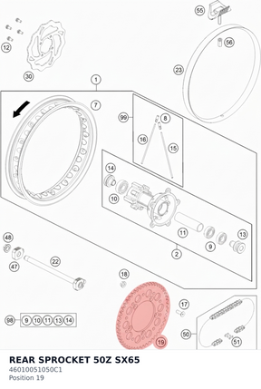 Diagram preview: REAR SPROCKET 50Z SX65 (46010051050C1)