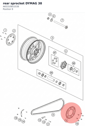 Diagram preview: rear sprocket DYMAG 38 (A65310851038)