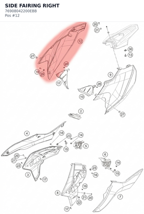 Diagram preview: SIDE FAIRING RIGHT (76908042200EBB)