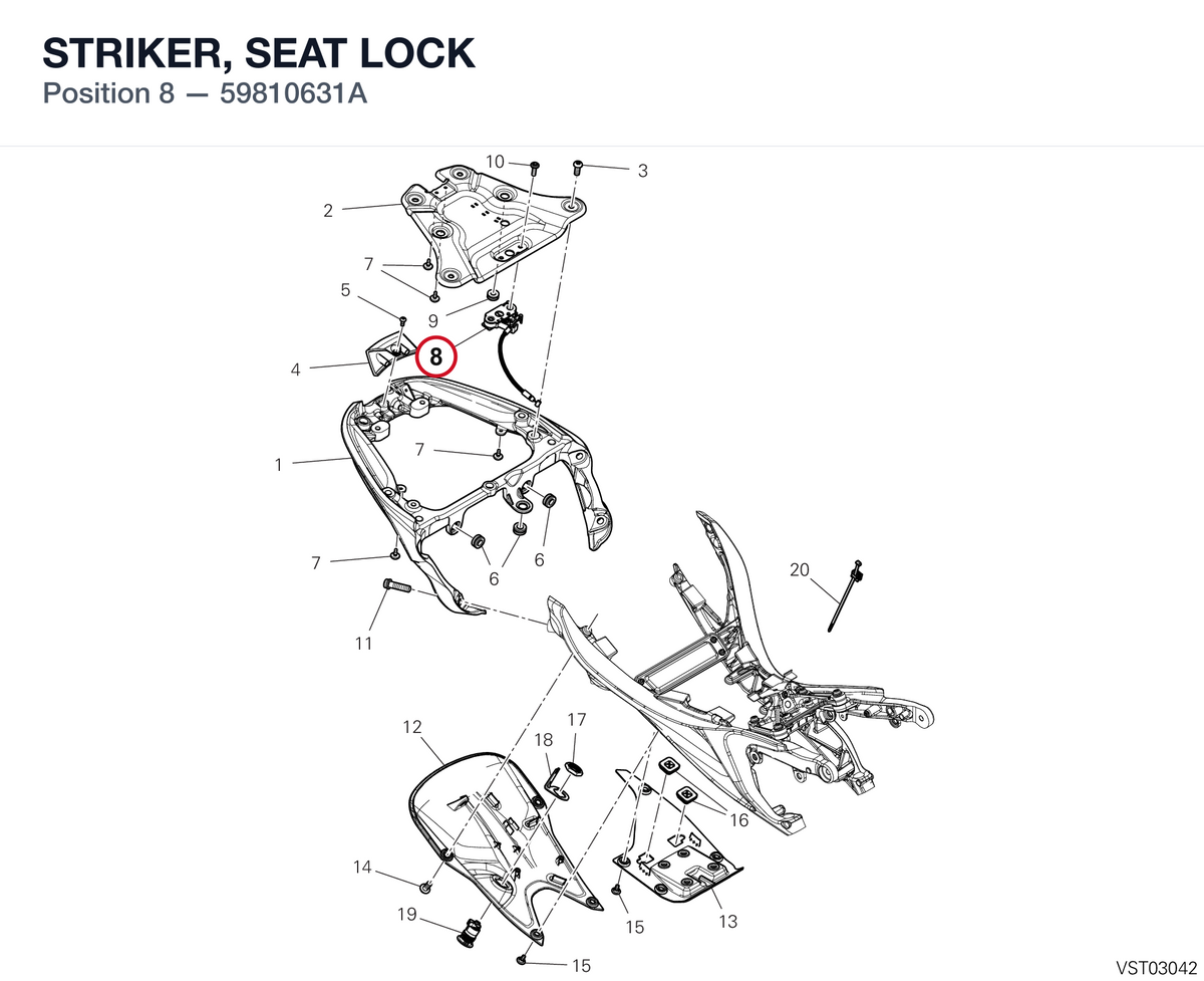 STRIKER, SEAT LOCK 59810631A diagram position