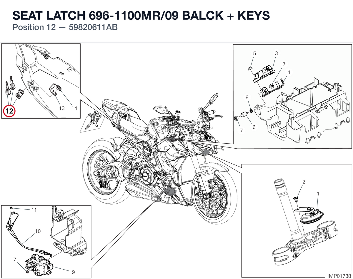 SEAT LATCH 696-1100MR/09 BALCK + KEYS 59820611AB diagram position