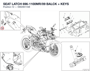 SEAT LATCH 696-1100MR/09 BALCK + KEYS 59820611AB diagram position