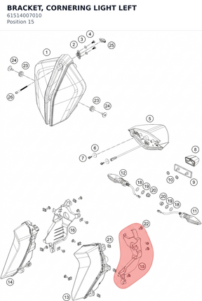 Diagram preview: BRACKET, CORNERING LIGHT LEFT (61514007010)