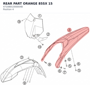 Diagram preview: REAR PART ORANGE 85SX       15 (4710801300004B)