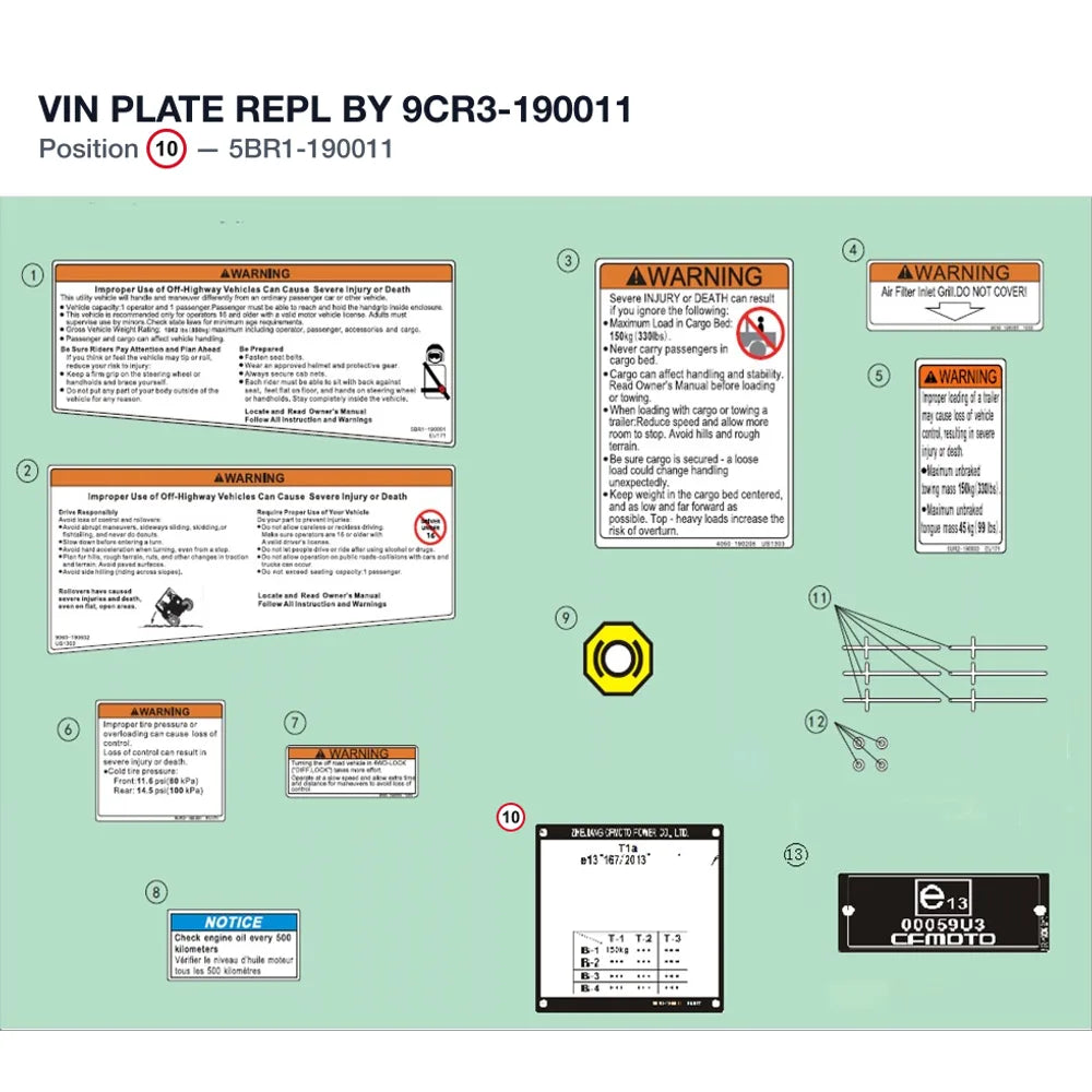 VIN PLATE REPL BY 9CR3-190011 product image