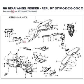 RH REAR WHEEL FENDER - REPL BY 5BYV-043036-C000 X 1 + 9060-040310 X 2 product image