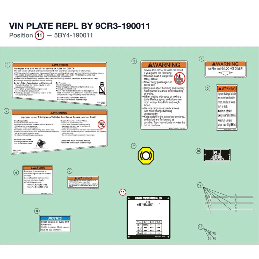 VIN PLATE REPL BY 9CR3-190011 product image