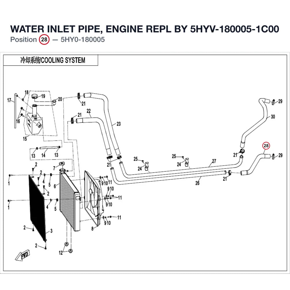 WATER INLET PIPE, ENGINE REPL BY 5HYV-180005-1C00 product image