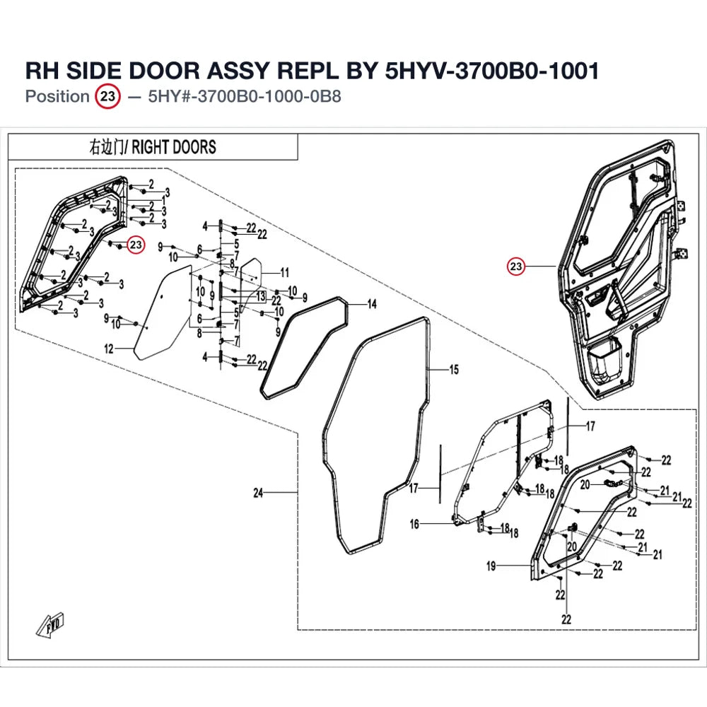 RH SIDE DOOR ASSY REPL BY 5HYV-3700B0-1001 product image