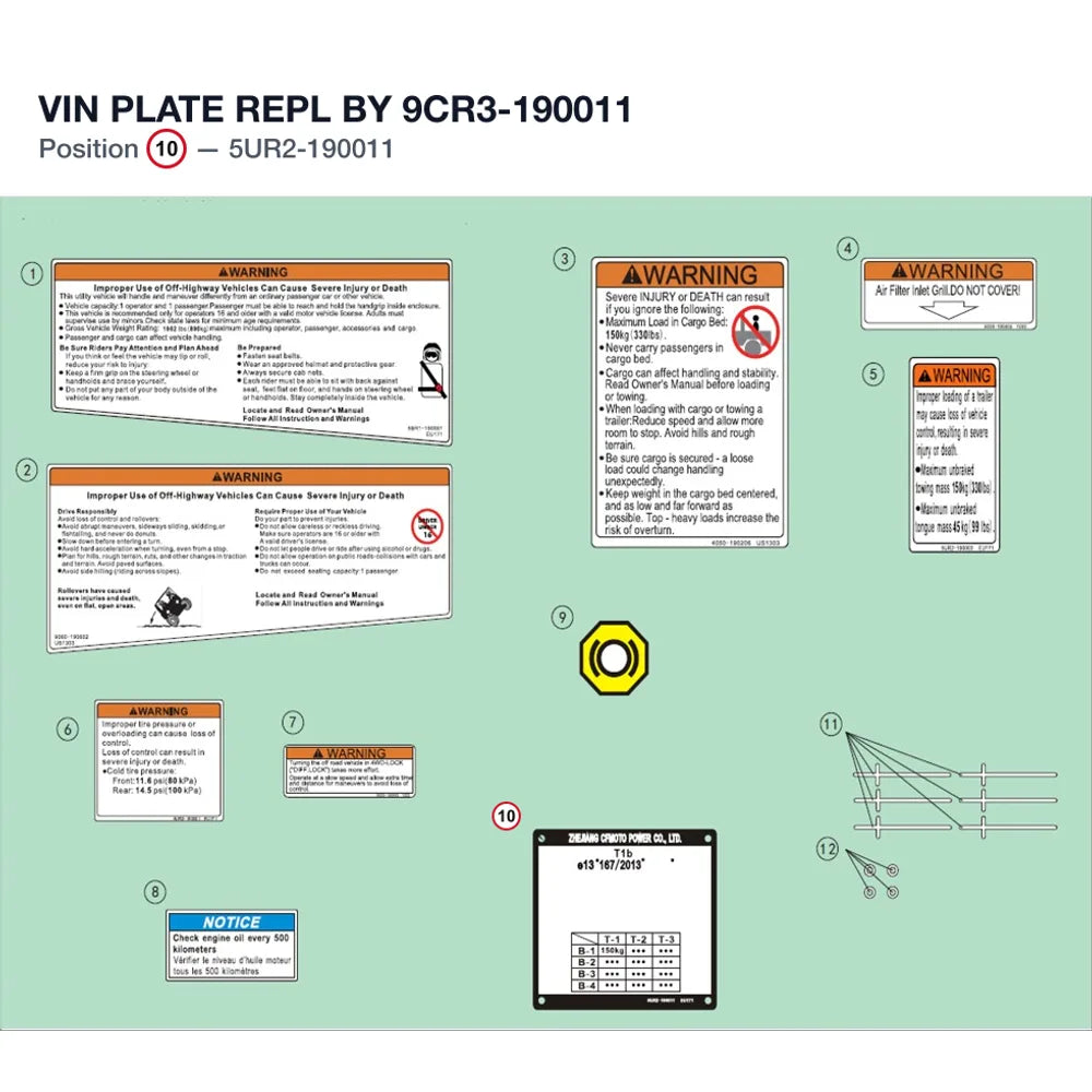 VIN PLATE REPL BY 9CR3-190011 product image