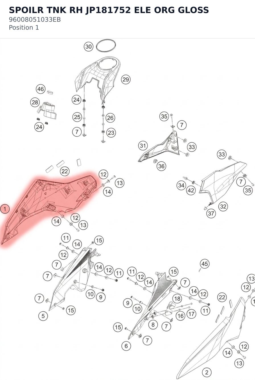 Diagram preview: SPOILR TNK RH JP181752 ELE ORG GLOSS (96008051033EB)