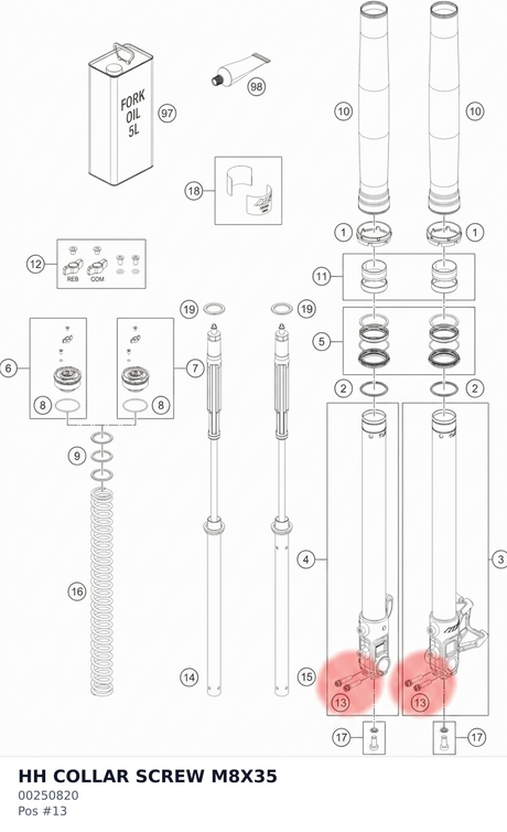 Diagram preview: HH COLLAR SCREW M8X35 (00250820)