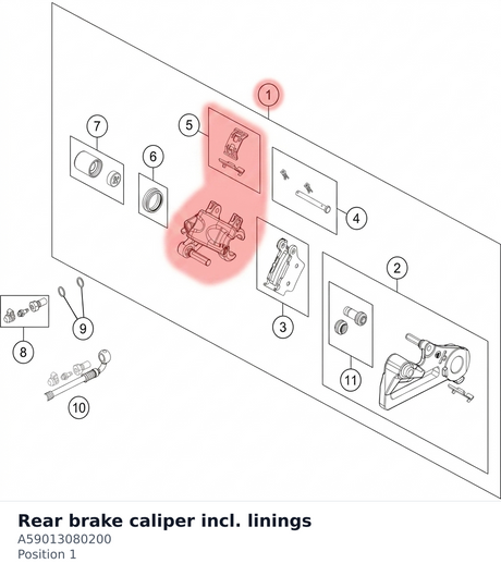 Diagram preview: Rear brake caliper incl. linings (A59013080200)