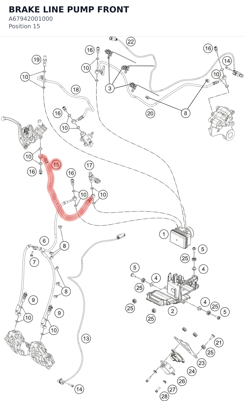 Diagram preview: BRAKE LINE PUMP FRONT (A67942001000)
