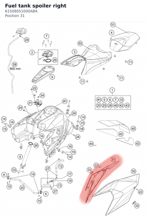 Diagram preview: Fuel tank spoiler right (61508051000ABA)
