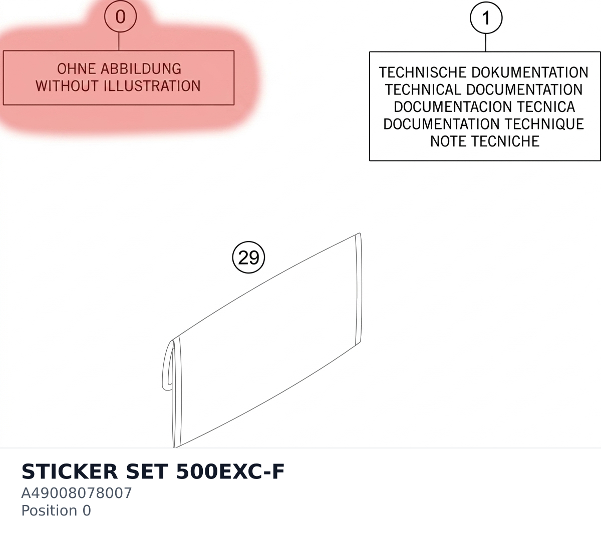 Diagram preview: STICKER SET 500EXC-F (A49008078007)