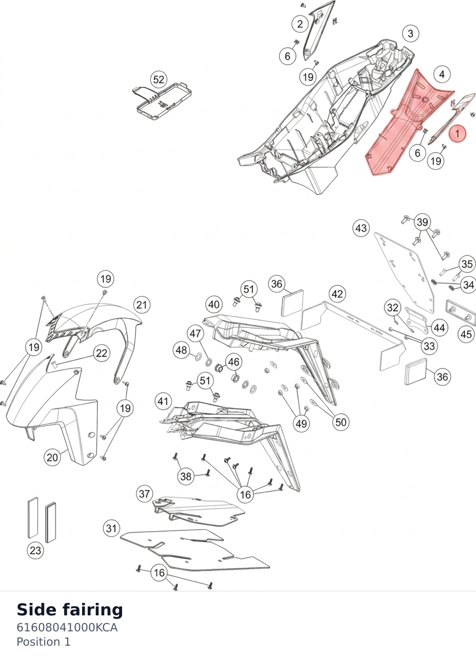 Diagram preview: Side fairing (61608041000KCA)