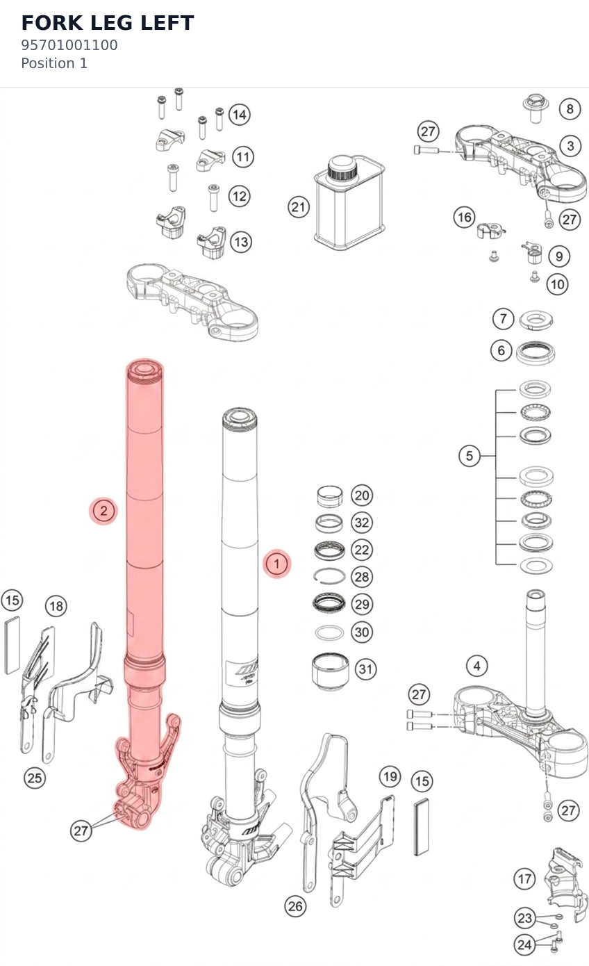 Diagram preview: FORK LEG LEFT (95701001100)