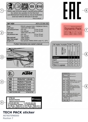 Diagram preview: TECH PACK sticker (A67607096000)