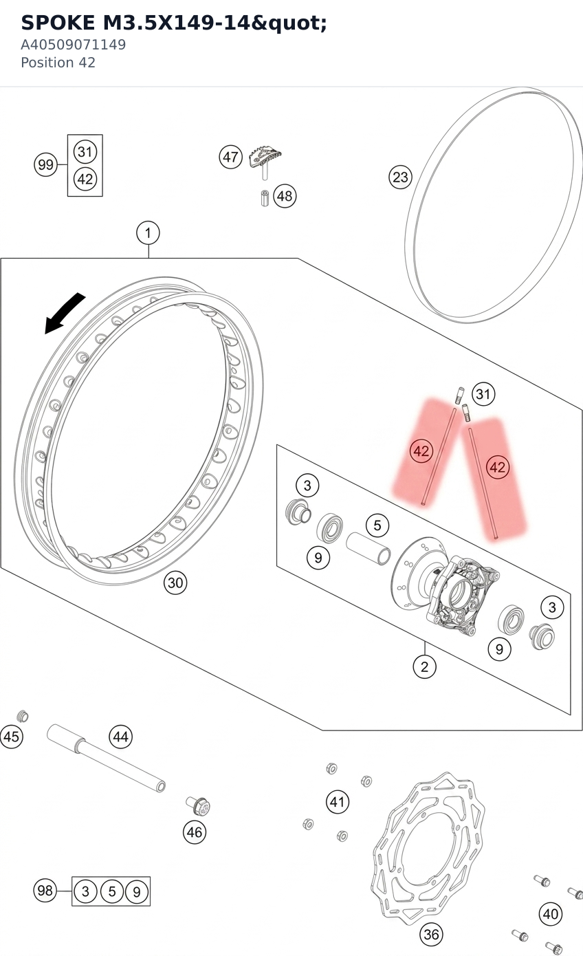 Diagram preview: SPOKE M3.5X149-14" (A40509071149)