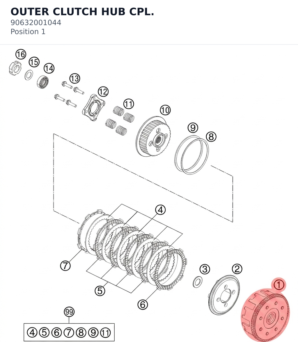 Diagram preview: OUTER CLUTCH HUB CPL. (90632001044)