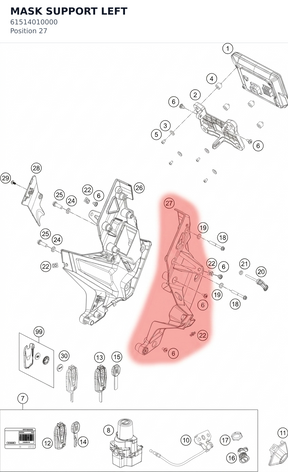 Diagram preview: MASK SUPPORT LEFT (61514010000)