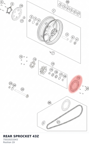 Diagram preview: REAR SPROCKET 43Z (75010151043)