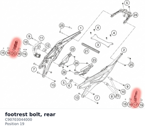 Diagram preview: footrest bolt, rear (C90703044000)