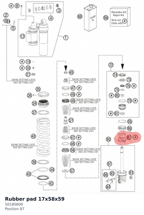 Diagram preview: Rubber pad 17x58x59 (50180600)