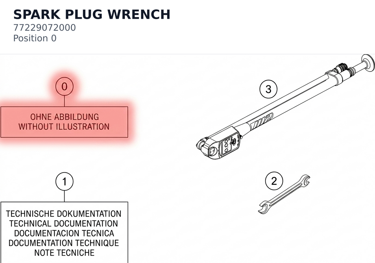 Diagram preview: SPARK PLUG WRENCH (77229072000)