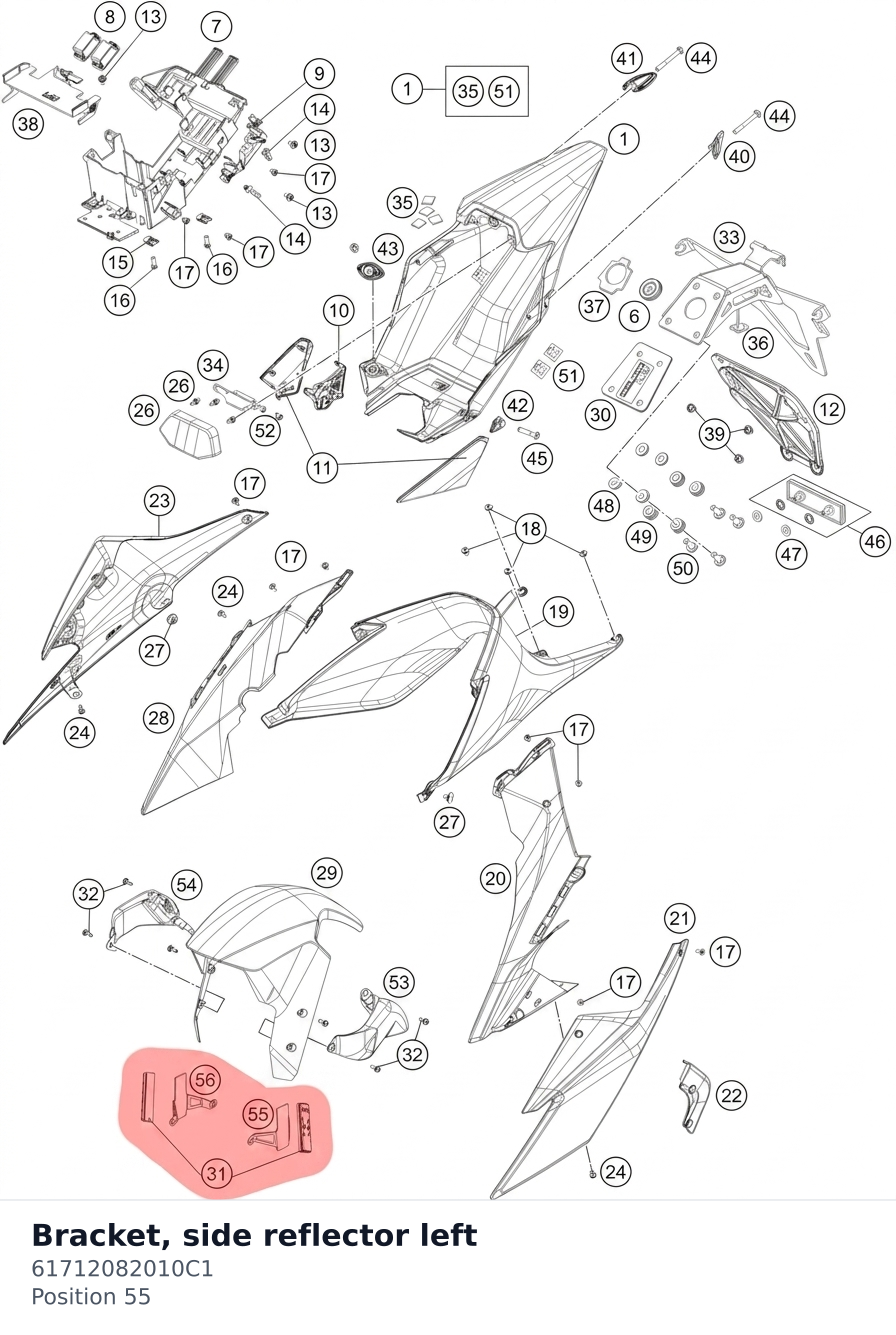 Diagram preview: Bracket, side reflector left (61712082010C1)