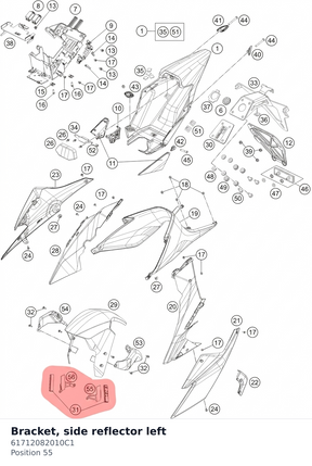 Diagram preview: Bracket, side reflector left (61712082010C1)