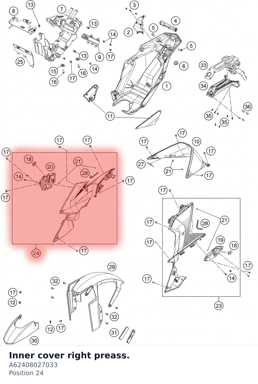 Diagram preview: Inner cover right preass. (A62408027033)