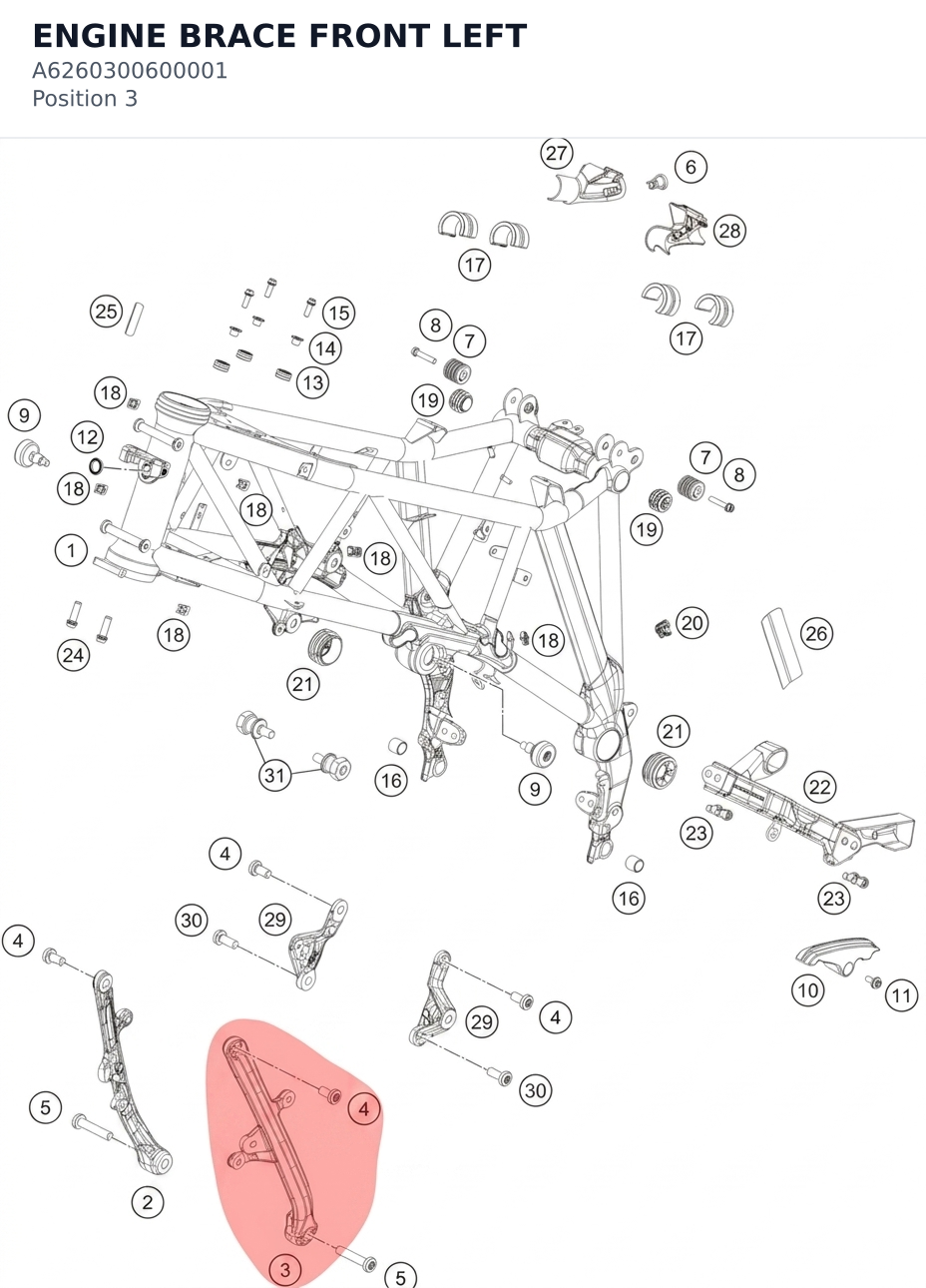 Diagram preview: ENGINE BRACE FRONT LEFT (A6260300600001)