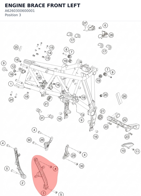 Diagram preview: ENGINE BRACE FRONT LEFT (A6260300600001)