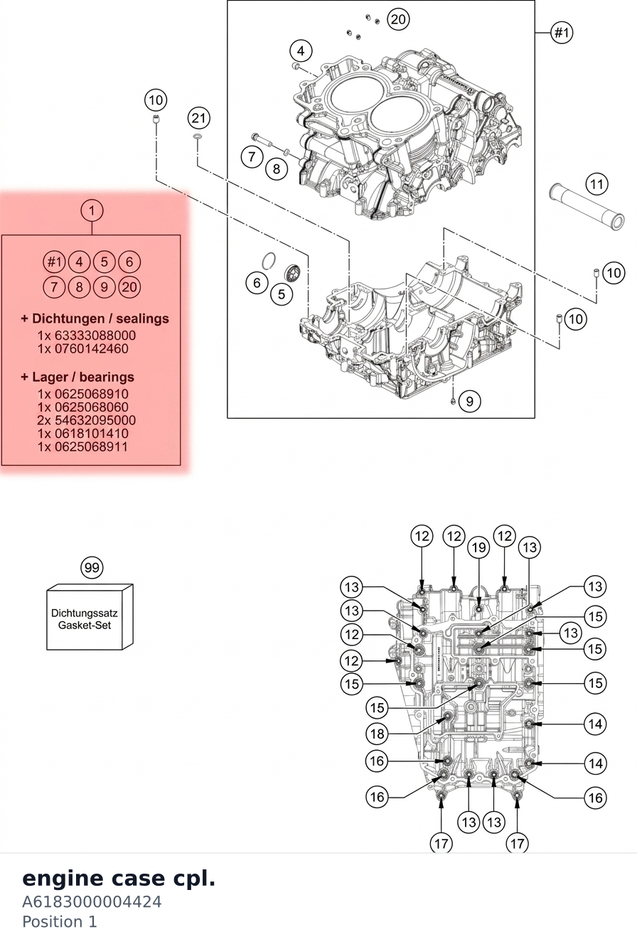 Diagram preview: engine case cpl. (A6183000004424)