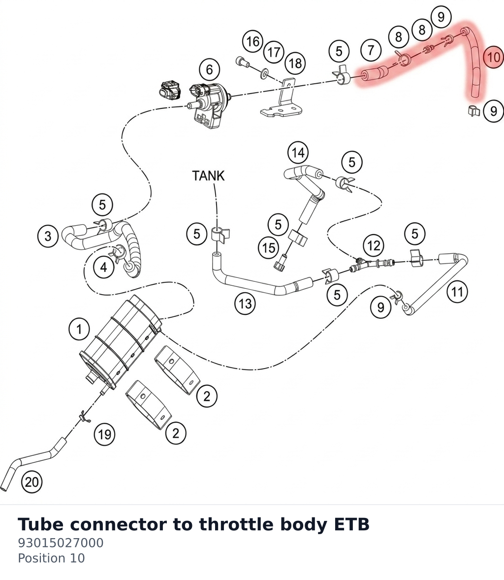 Diagram preview: Tube connector to throttle body ETB (93015027000)