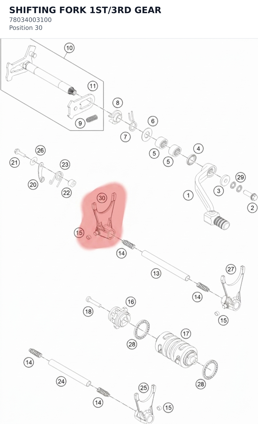 Diagram preview: SHIFTING FORK 1ST/3RD GEAR (78034003100)