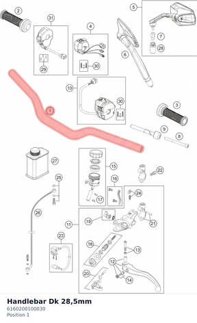 Diagram preview: Handlebar Dk 28,5mm (6160200100030)