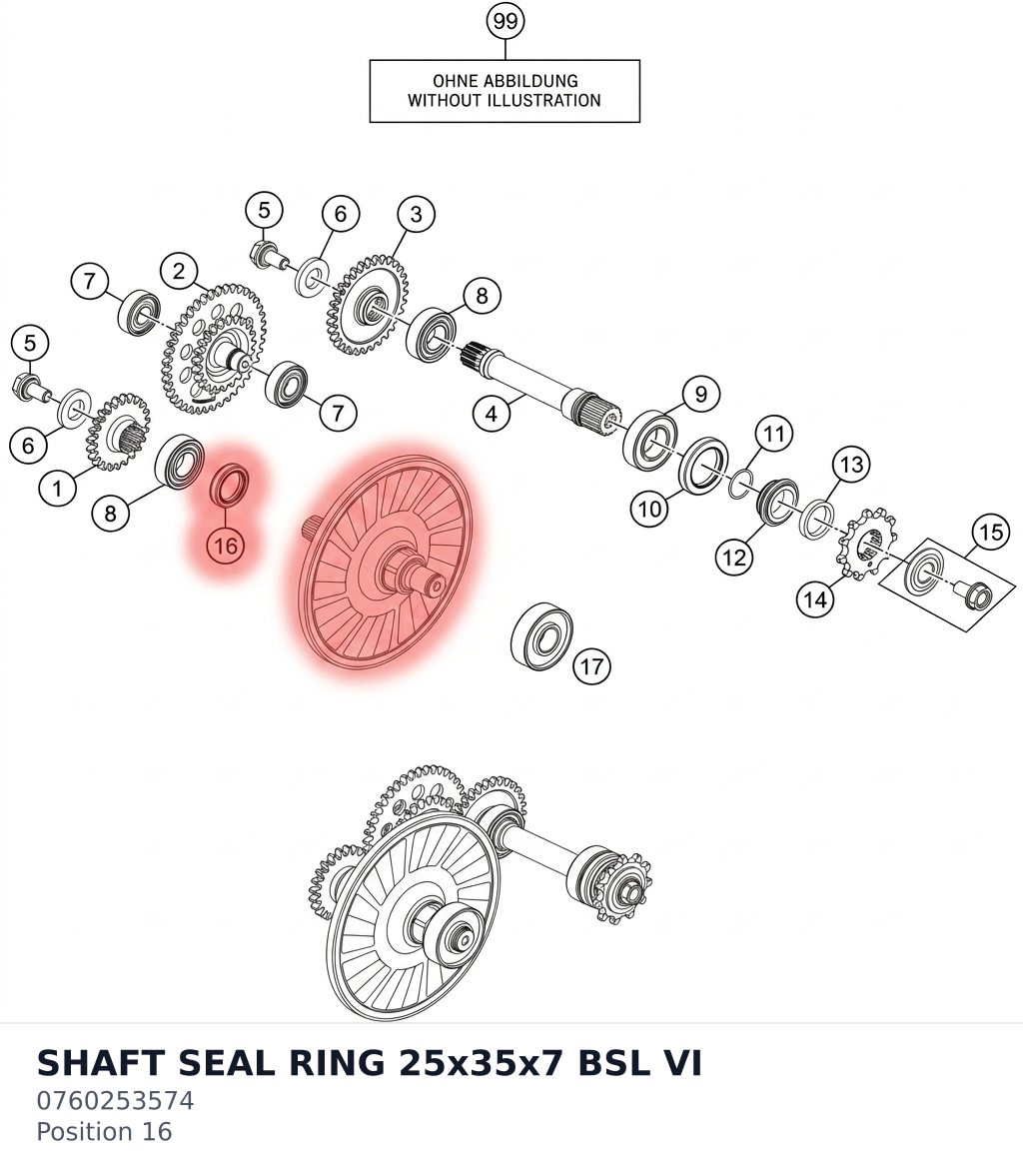 Diagram preview: SHAFT SEAL RING 25x35x7 BSL VI (0760253574)