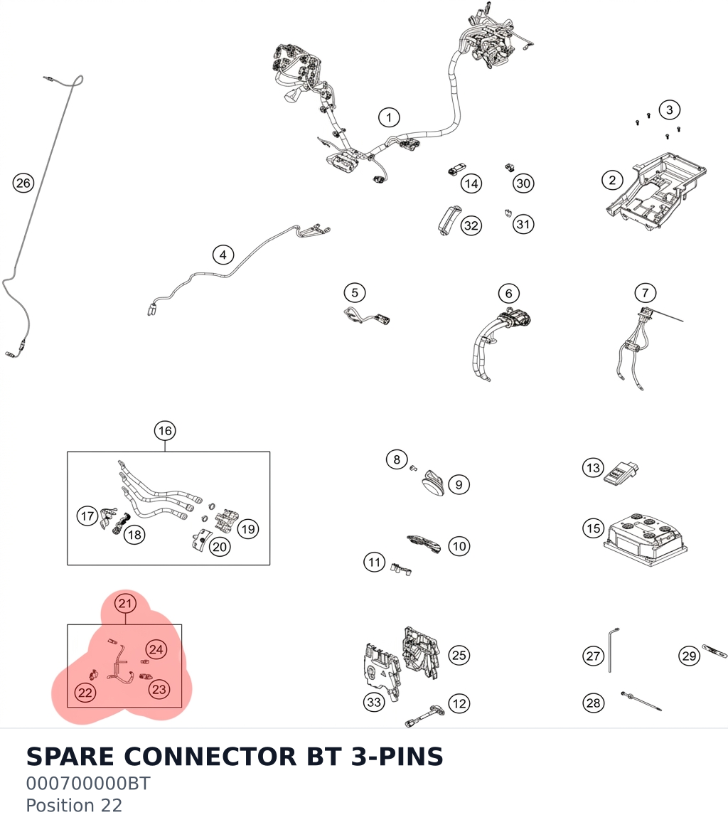 Diagram preview: SPARE CONNECTOR BT 3-PINS (000700000BT)