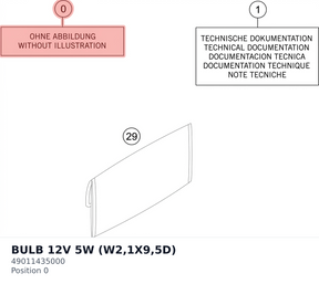Diagram preview: BULB 12V 5W (W2,1X9,5D) (49011435000)