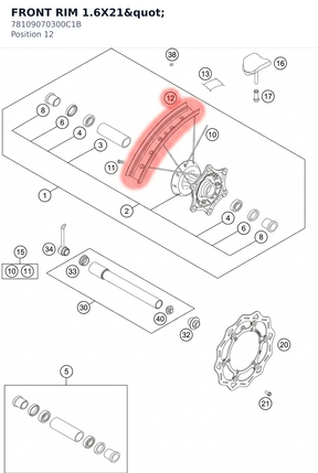 Diagram preview: FRONT RIM 1.6X21" (78109070300C1B)